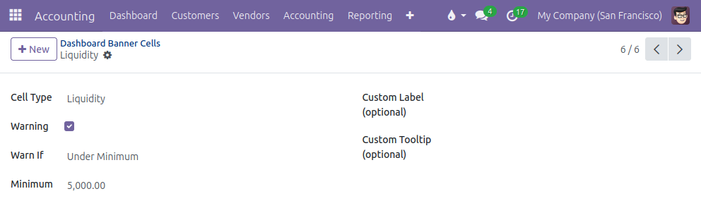Cell form with warning